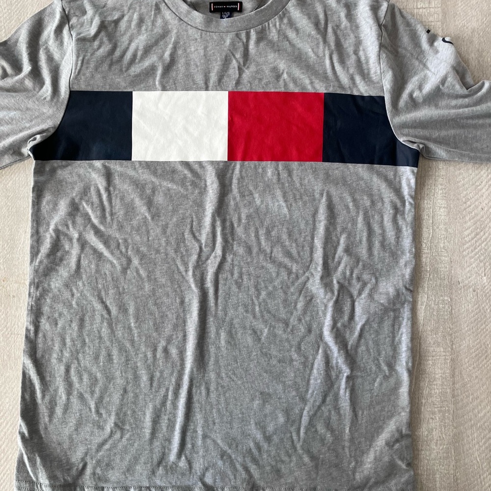 Tommy Hilfiger Gray Tee with Tricolor Stripe